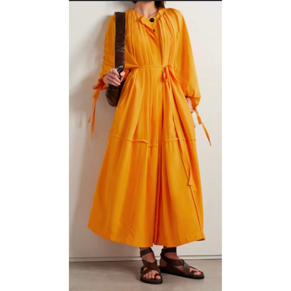 Co Collections Oversized Pleated Habotai‎ Maxi Dress $1295 Retail. XS/S.  NWT